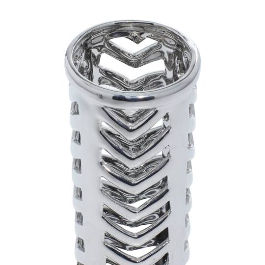 Set of 2 Silver Stoneware Glam Vase, 4" x 11"